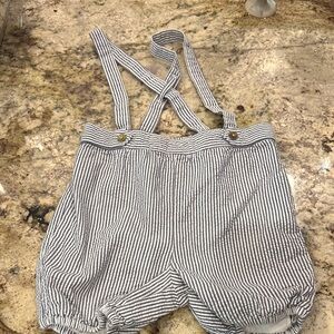 Janie and Jack Navy Striped Overalls